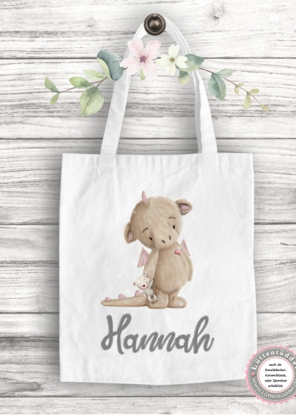 zuckersüßer Drache Tasche Wechselwäsche Beutel Wechselkleidung mit eigenem Namen (personalisiert) für Kindergarten, Ausflug und mehr Wunschname KITA Kindergarten Einschulung Lüttentüddel® - Kopie